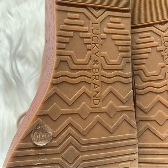 Lucky Brand Hipsta Open Toe Leather Wedge Sandals Tan Brown Size 7.5 - Picture 8 of 11